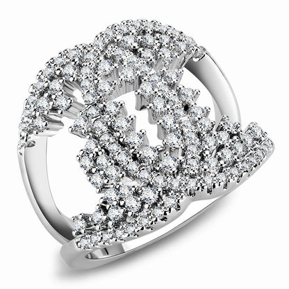 3W1448 - Rhodium Brass Ring with AAA Grade CZ  in Clear-0