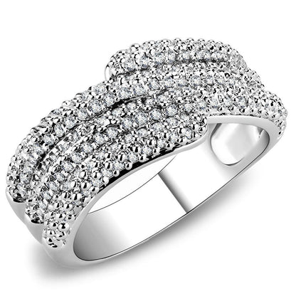 3W1449 - Rhodium Brass Ring with AAA Grade CZ  in Clear-0