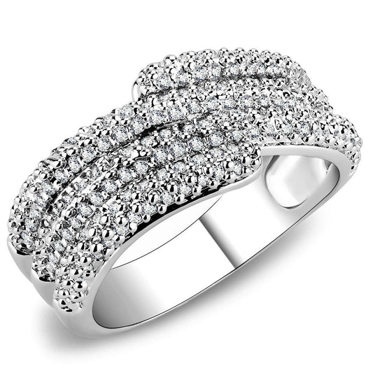 3W1449 - Rhodium Brass Ring with AAA Grade CZ  in Clear-0