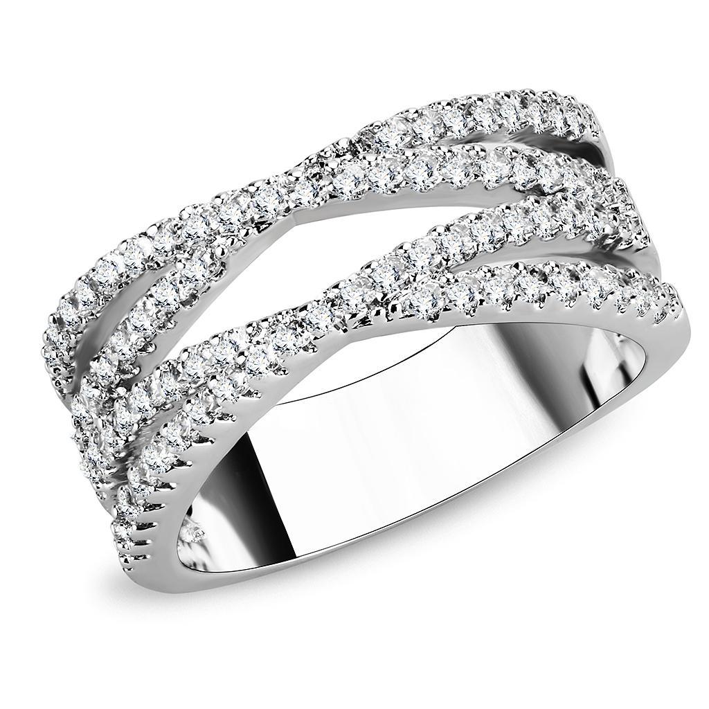 3W1450 - Rhodium Brass Ring with AAA Grade CZ  in Clear-0