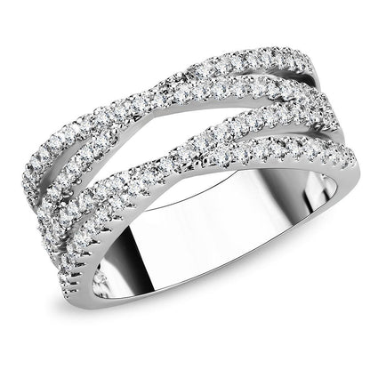 3W1450 - Rhodium Brass Ring with AAA Grade CZ  in Clear-0