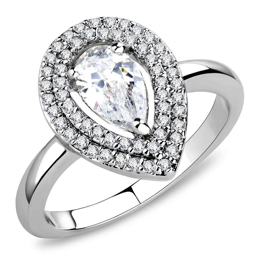 3W1453 - Rhodium Brass Ring with AAA Grade CZ  in Clear-0