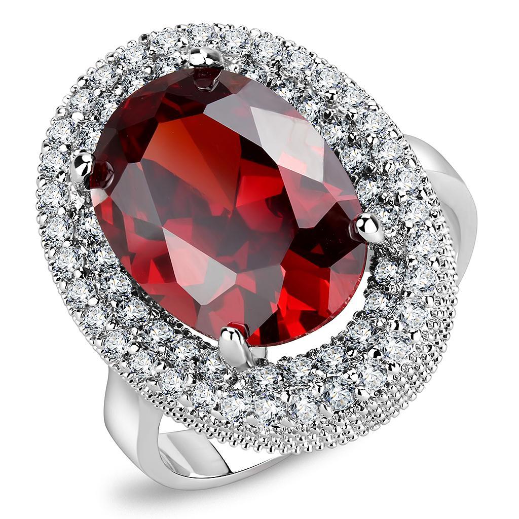 3W1455 - Rhodium Brass Ring with AAA Grade CZ  in Garnet-0