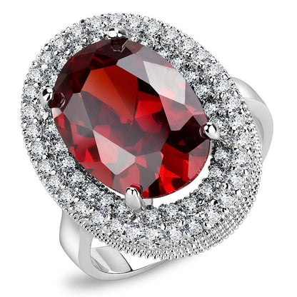 3W1455 - Rhodium Brass Ring with AAA Grade CZ  in Garnet-0