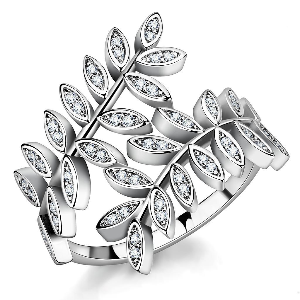 3W1457 - Rhodium Brass Ring with AAA Grade CZ  in Clear-0