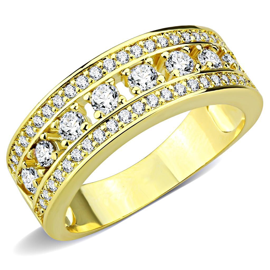 3W1459 - Gold Brass Ring with AAA Grade CZ  in Clear-0