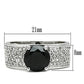 3W145 - Rhodium Brass Ring with AAA Grade CZ  in Jet-1