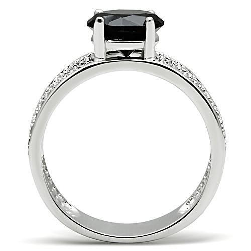3W145 - Rhodium Brass Ring with AAA Grade CZ  in Jet-2