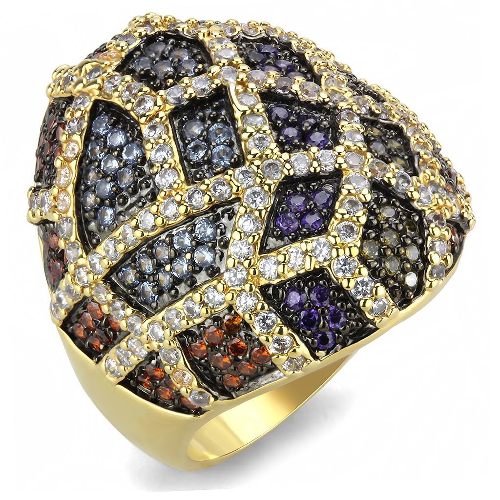 3W1461 - Gold+Ruthenium Brass Ring with AAA Grade CZ  in Multi Color-0