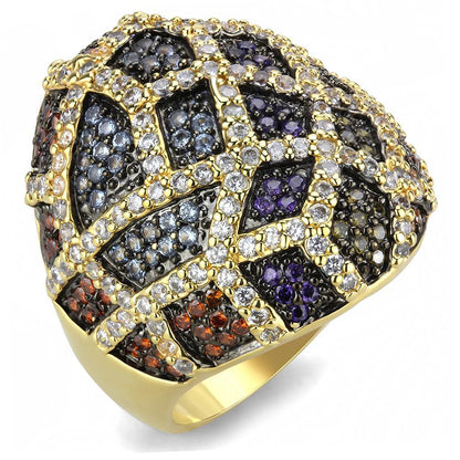 3W1461 - Gold+Ruthenium Brass Ring with AAA Grade CZ  in Multi Color-0