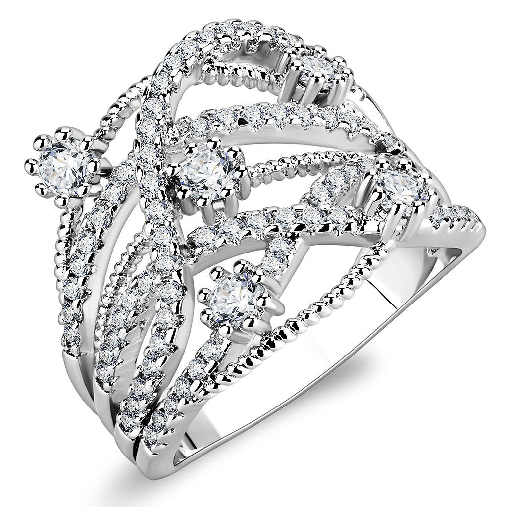 3W1463 - Rhodium Brass Ring with AAA Grade CZ  in Clear-0