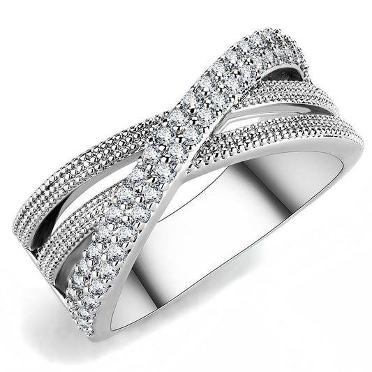 3W1464 - Rhodium Brass Ring with AAA Grade CZ  in Clear-0