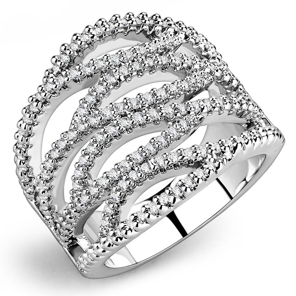 3W1465 - Rhodium Brass Ring with AAA Grade CZ  in Clear-0