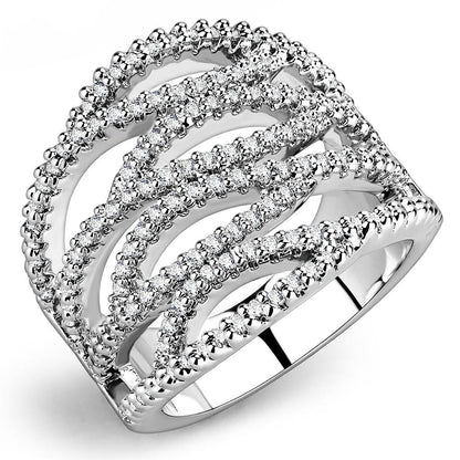 3W1465 - Rhodium Brass Ring with AAA Grade CZ  in Clear-0