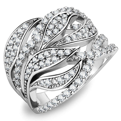 3W1466 - Rhodium Brass Ring with AAA Grade CZ  in Clear-0