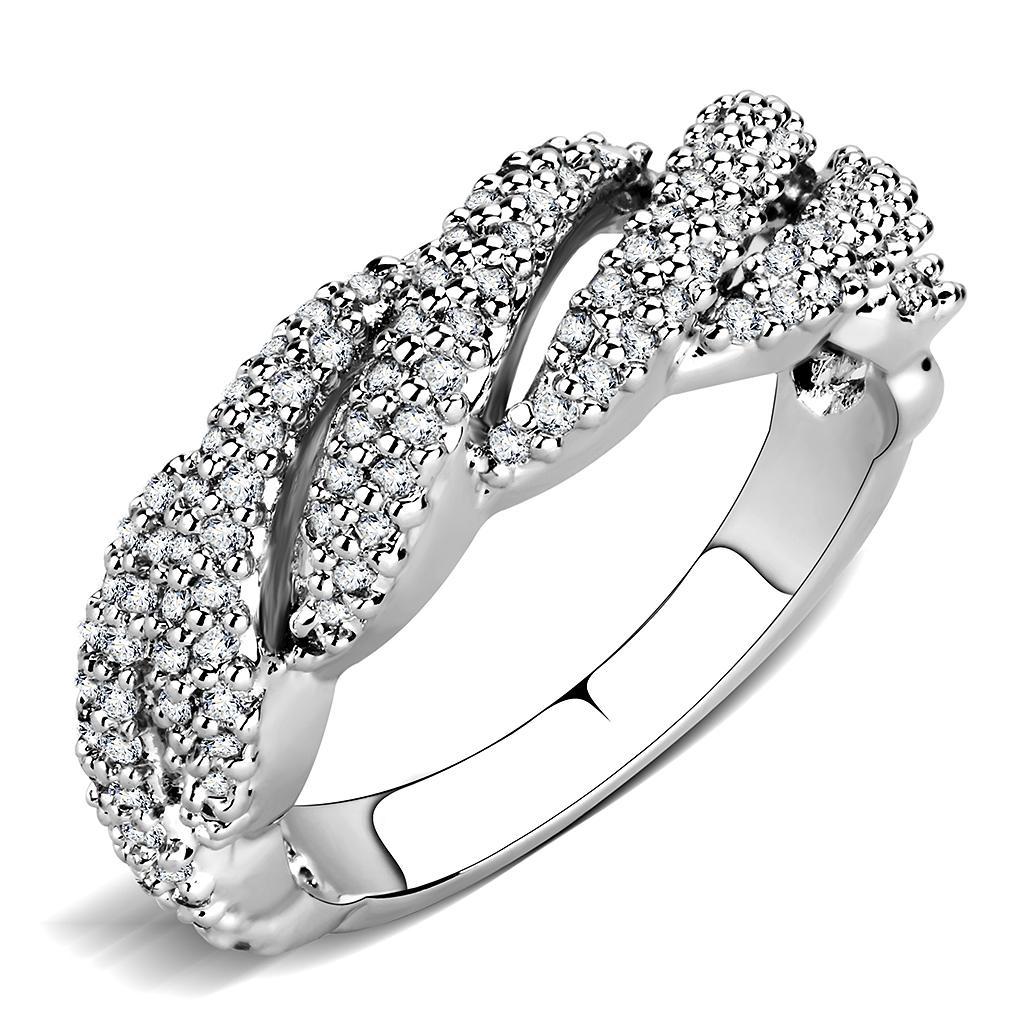 3W1468 - Rhodium Brass Ring with AAA Grade CZ  in Clear-0