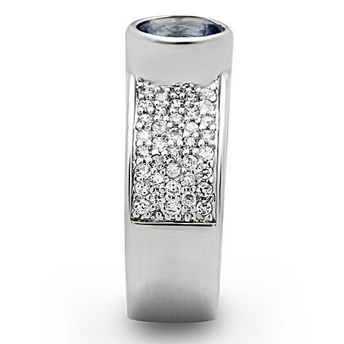 3W146 - Rhodium Brass Ring with Synthetic Synthetic Glass in Light Sapphire-3