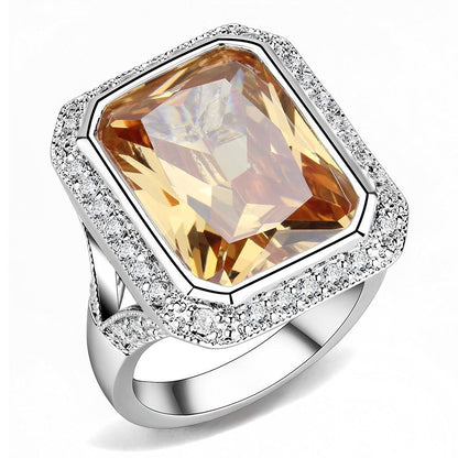 3W1471 - Rhodium Brass Ring with AAA Grade CZ  in Champagne-0