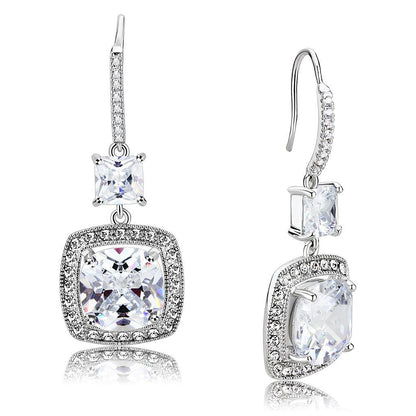 3W1477 - Rhodium Brass Earrings with AAA Grade CZ  in Clear-0