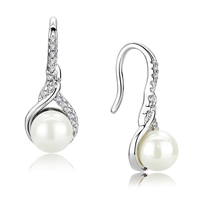 3W1478 - Rhodium Brass Earrings with Synthetic Pearl in White-0