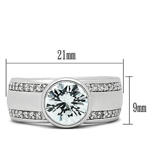 3W147 - Rhodium Brass Ring with AAA Grade CZ  in Clear-1