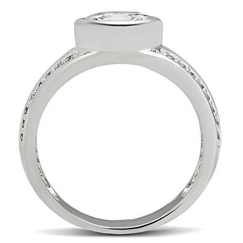 3W147 - Rhodium Brass Ring with AAA Grade CZ  in Clear-2