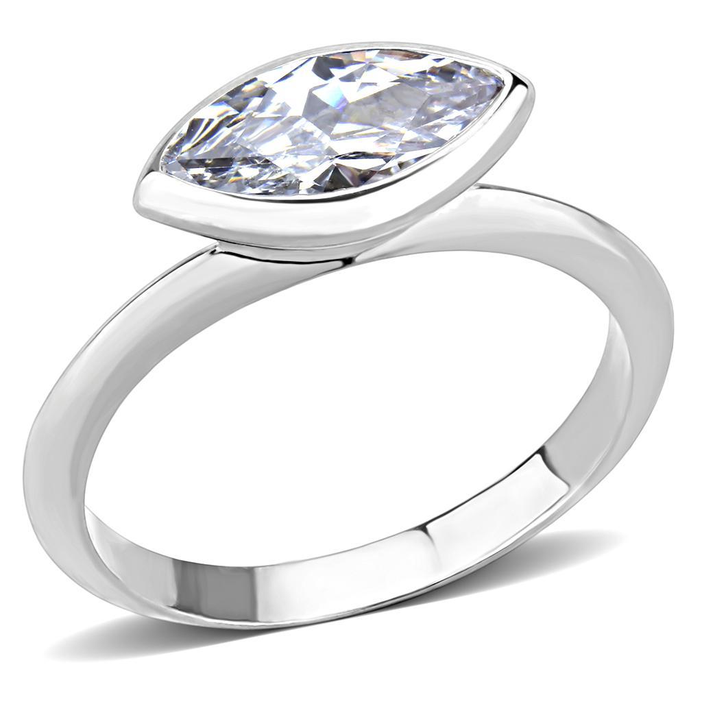 3W1489 - Rhodium Brass Ring with AAA Grade CZ  in Clear-0
