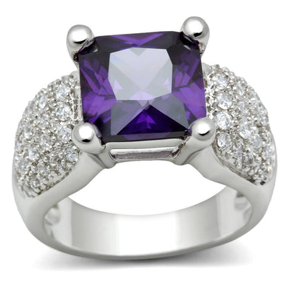 3W148 - Rhodium Brass Ring with AAA Grade CZ  in Amethyst-0