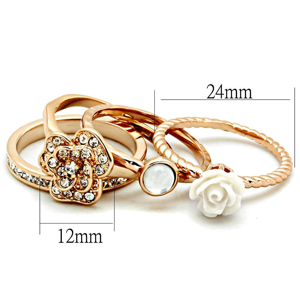 3W1490 - Rose Gold Brass Ring with Synthetic Synthetic Stone in White-1