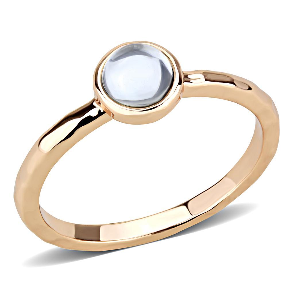 3W1493 - Rose Gold Brass Ring with Synthetic Synthetic Glass in Aquamarine-0