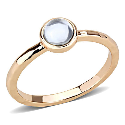 3W1493 - Rose Gold Brass Ring with Synthetic Synthetic Glass in Aquamarine-0
