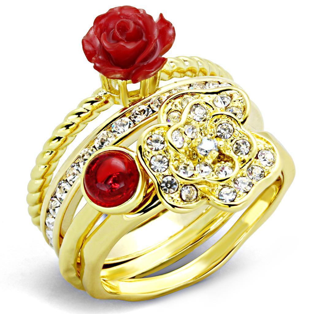 3W1495 - Gold Brass Ring with Synthetic Synthetic Stone in Siam-0