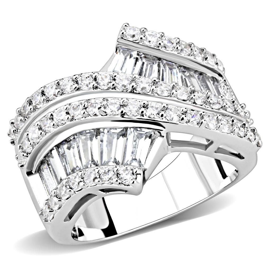 3W1501 - Rhodium Brass Ring with AAA Grade CZ  in Clear-0