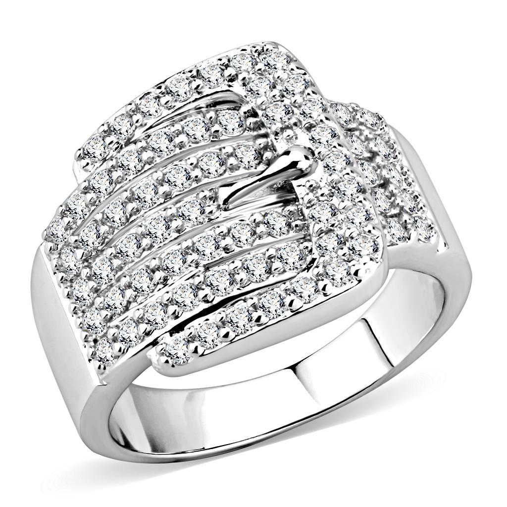3W1502 - Rhodium Brass Ring with AAA Grade CZ  in Clear-0