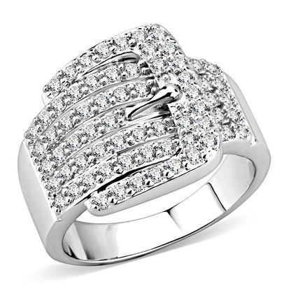 3W1502 - Rhodium Brass Ring with AAA Grade CZ  in Clear-0