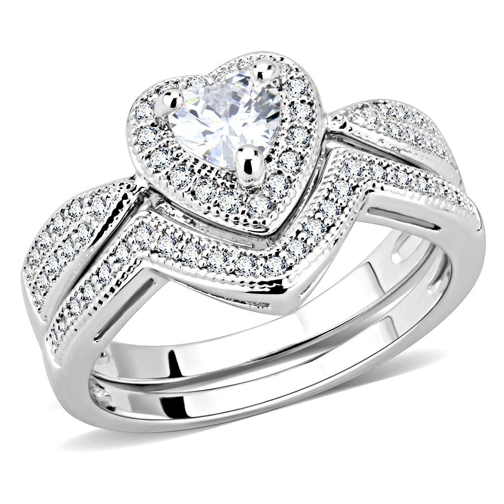 3W1508 - Rhodium Brass Ring with AAA Grade CZ  in Clear-0