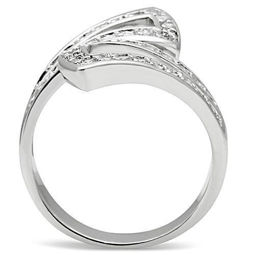 3W150 - Rhodium Brass Ring with AAA Grade CZ  in Clear-2