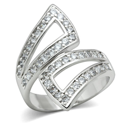 3W150 - Rhodium Brass Ring with AAA Grade CZ  in Clear-0