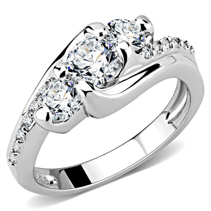 3W1512 - Rhodium Brass Ring with AAA Grade CZ  in Clear-0
