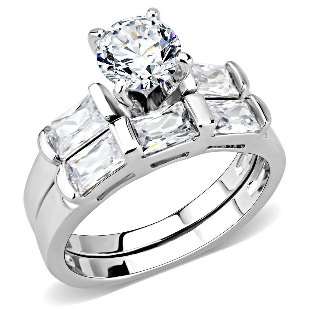 3W1515 - Rhodium Brass Ring with AAA Grade CZ  in Clear-0