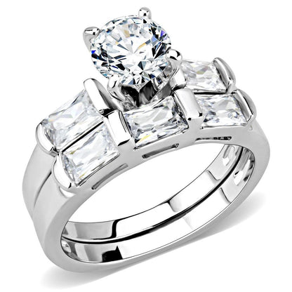 3W1515 - Rhodium Brass Ring with AAA Grade CZ  in Clear-0