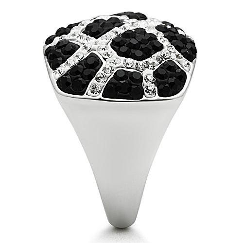 3W151 - Rhodium + Ruthenium Brass Ring with Top Grade Crystal  in Multi Color-3