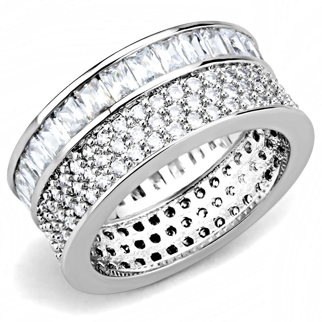 3W1520 - Rhodium Stainless Steel Ring with AAA Grade CZ  in Clear-0