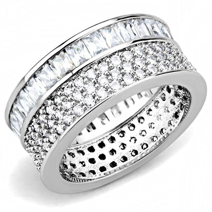 3W1520 - Rhodium Stainless Steel Ring with AAA Grade CZ  in Clear-0
