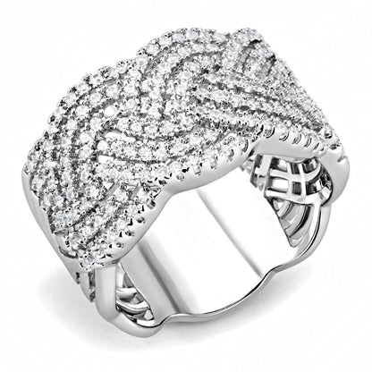 3W1524 - Rhodium Brass Ring with AAA Grade CZ  in Clear-0