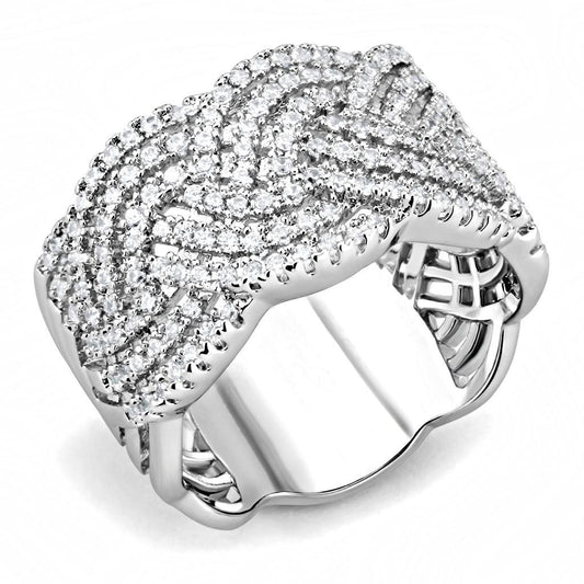 3W1524 - Rhodium Brass Ring with AAA Grade CZ  in Clear-0