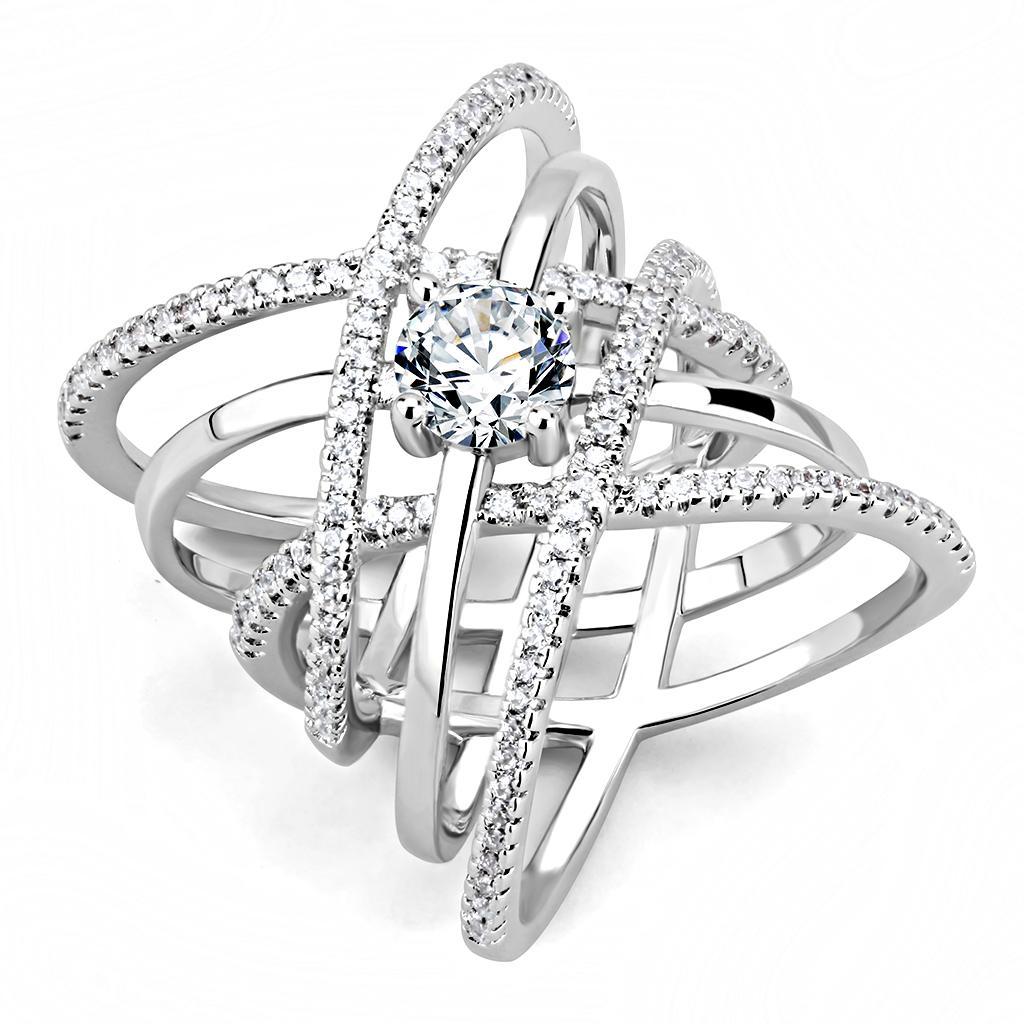 3W1528 - Rhodium Brass Ring with AAA Grade CZ  in Clear-0