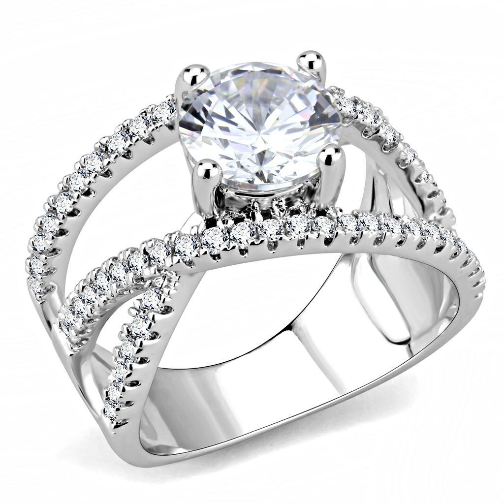 3W1529 - Rhodium Brass Ring with AAA Grade CZ  in Clear-0