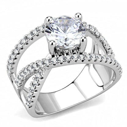 3W1529 - Rhodium Brass Ring with AAA Grade CZ  in Clear-0