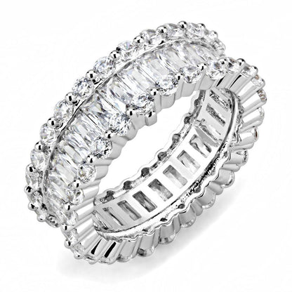 3W1531 - Rhodium Brass Ring with AAA Grade CZ  in Clear-0